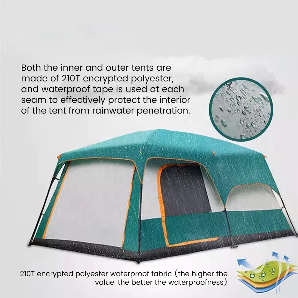 4 Season Camping Tent 430x300x200cm Waterproof Windproof Family Tent Double Layer 2 Room Shelter Green 3-5 Person