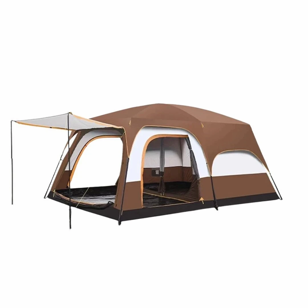 4 Season Camping Tent 330x210x185cm Waterproof Windproof Family Tent Double Layer 2 Room Shelter Coffee 3-5 Person