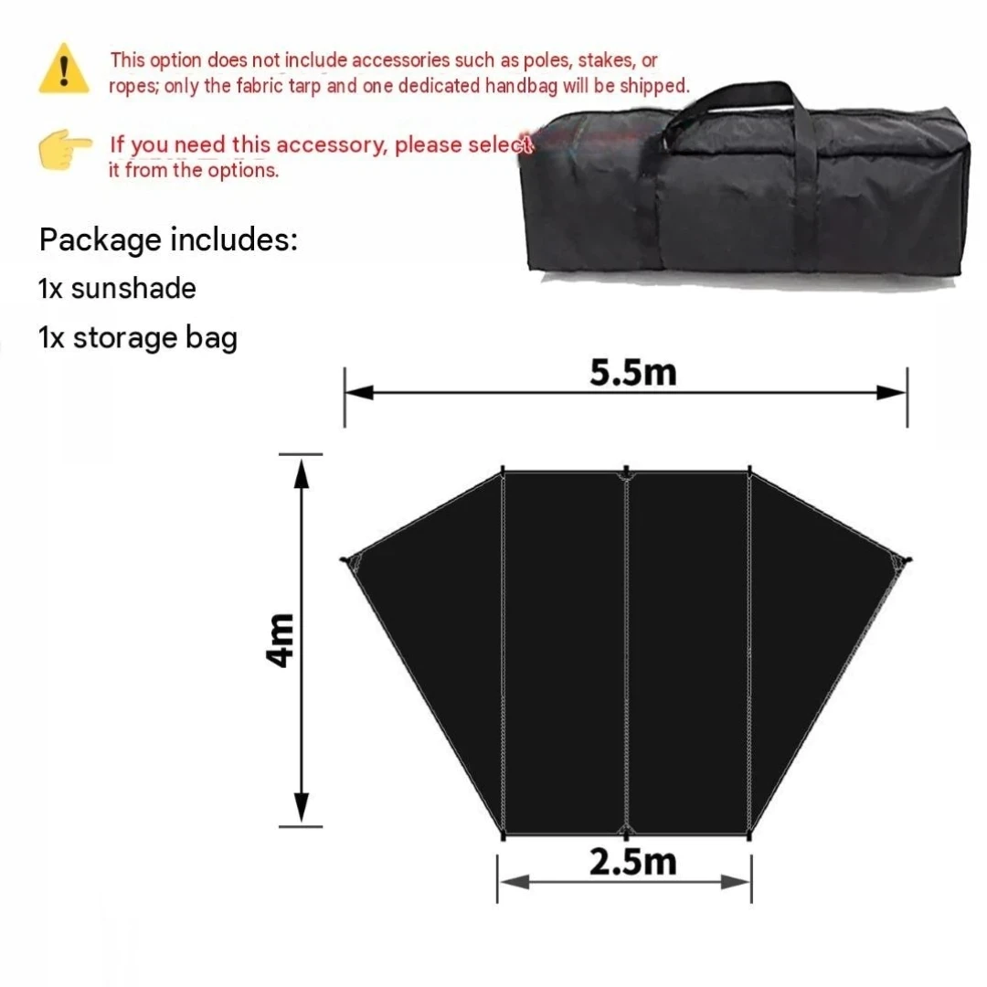 4 × 2.5m Car Side Sunshade Awning Tarp 210D Waterproof Black Coated SUV Camping Canopy Shelter Cloth Only
