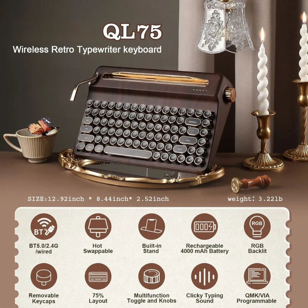 Mechanical Keyboard Wireless QMK VIA RGB Wood Grain for Mac & Windows with Onyx Tactile Switches