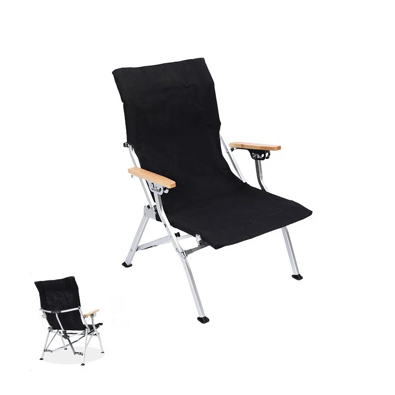 3 Position Reclining Folding Camping Chair Aluminium Outdoor Armchair Portable Garden Chair Black 54 × 56.5 × 88cm