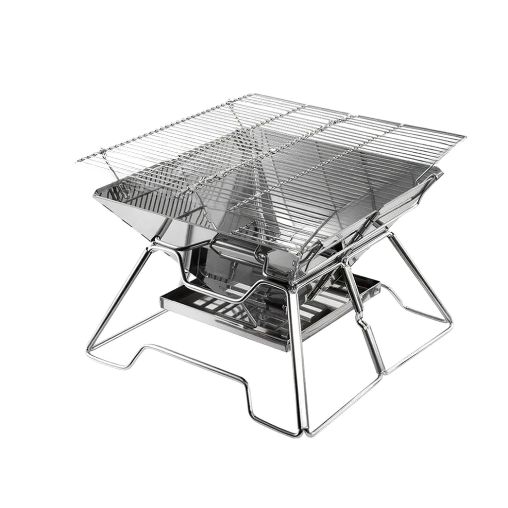Fire Pit BBQ Grill 2-in-1 Portable Stainless Steel Camping Stove Outdoor Cooking Grill for Picnic Backyard Use 36cm×36cm×27cm