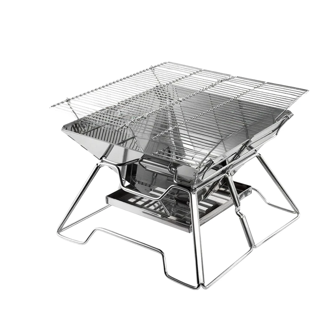 Fire Pit BBQ Grill 2-in-1 Portable Stainless Steel Camping Stove Outdoor Cooking Grill for Picnic Backyard Use 36cm×36cm×27cm