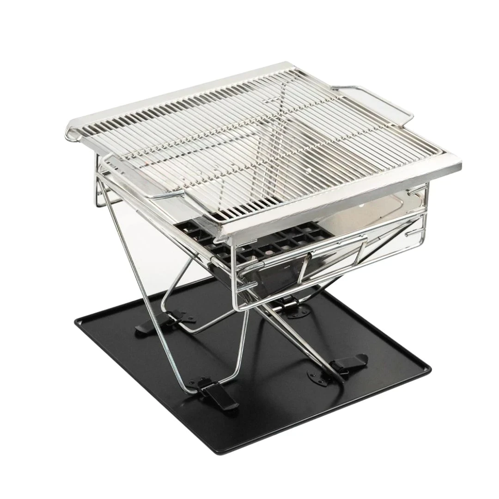 Fire Pit BBQ Grill Portable 2-in-1 Stainless Steel Charcoal Smoker Stove for Camping Outdoor Cooking 42x35x34cm