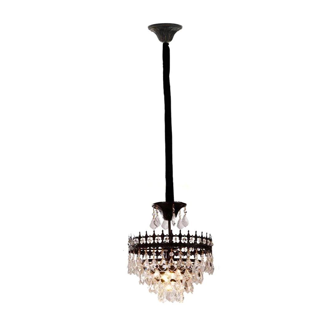 Crystal Chandelier Pendant Light Round Ceiling Lamp Vintage Hanging Lighting Fixture for Living Room Bedroom