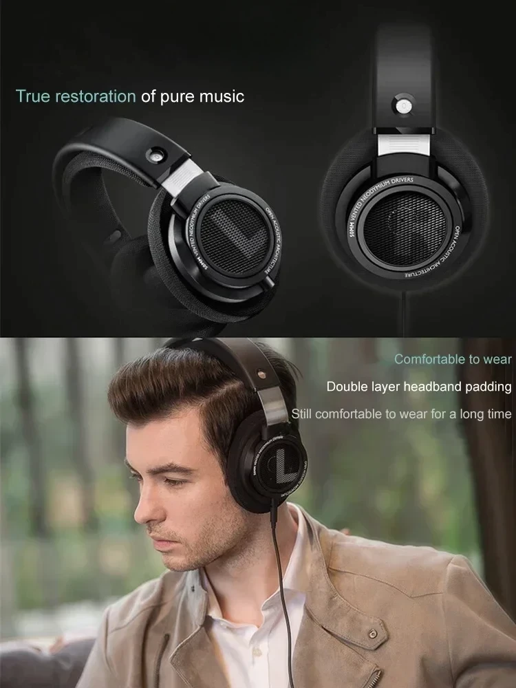 Wired HiFi Over-Ear Headphones with 50mm Drivers Open-Back 3.5mm & 6.3mm Audio for PC Laptop Gaming Music