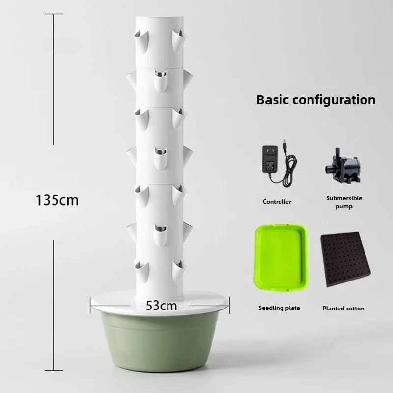 Hydroponic Tower Garden 135x53cm Vertical Soilless Growing System for Vegetables Herbs and Indoor Gardening
