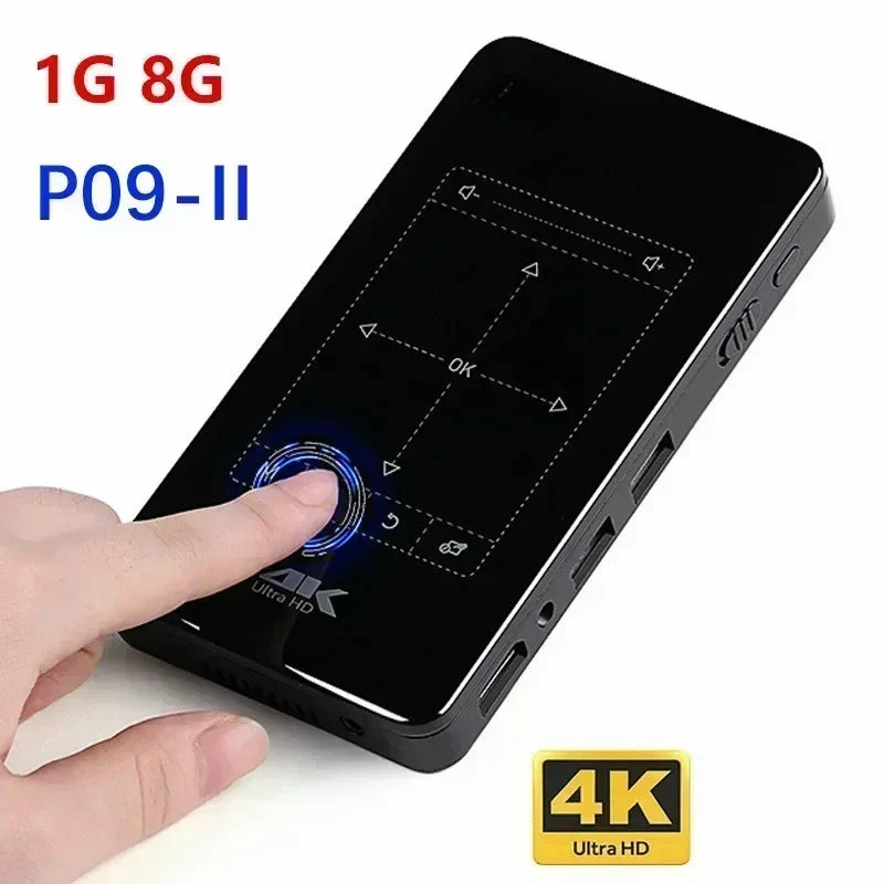 Mini Projector Android 9.0 1GB RAM 8GB Storage with 4K Decoding for Home Theatre P09-II Black