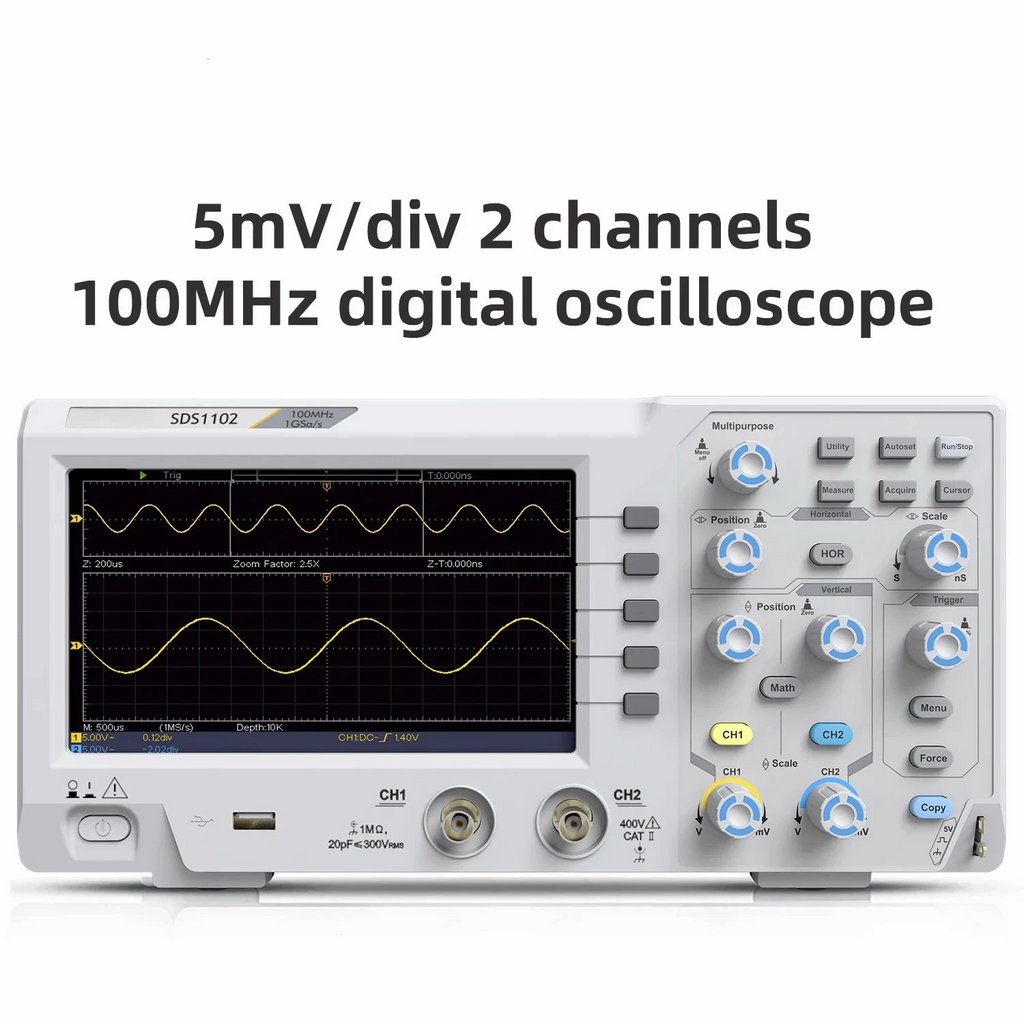 Digital Storage Oscilloscope 100MHz 2 Channel 1GSa/s Desktop Oscilloscope with 7 Inch TFT Display