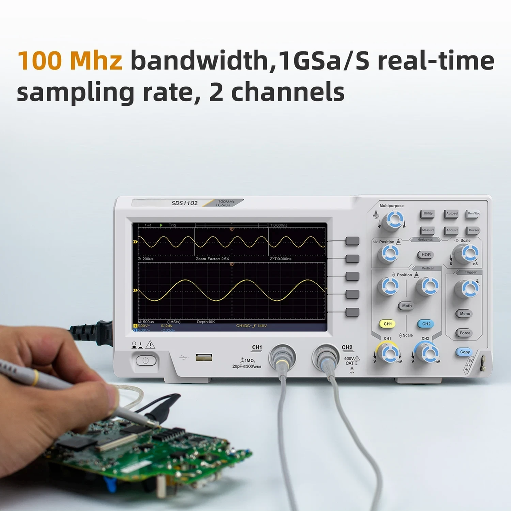 Digital Storage Oscilloscope 100MHz 2 Channel 1GSa/s Desktop Oscilloscope with 7 Inch TFT Display