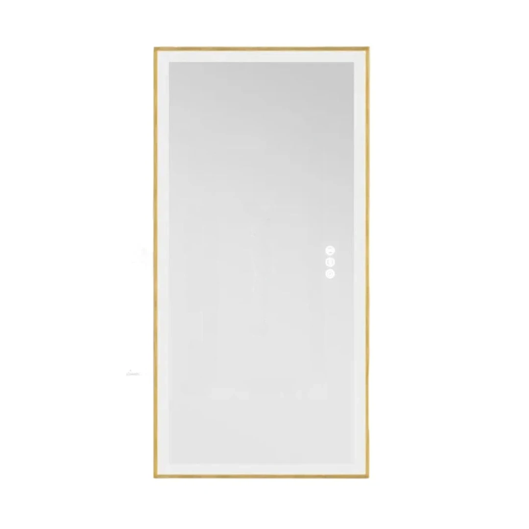 Illuminated LED Bathroom Mirror 60x120cm Gold Frame Anti Fog 3 Color Dimming Wall Mounted Vanity Mirror