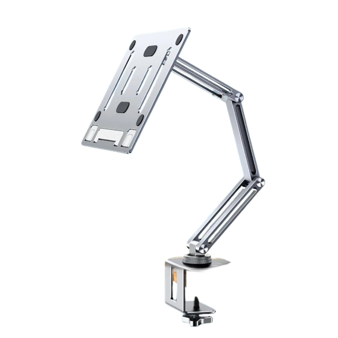 360° Rotating Laptop Tablet Stand Clamp Holder Adjustable Height 3 Joint Desktop Bed Lazy Arm Bracket Support Silver