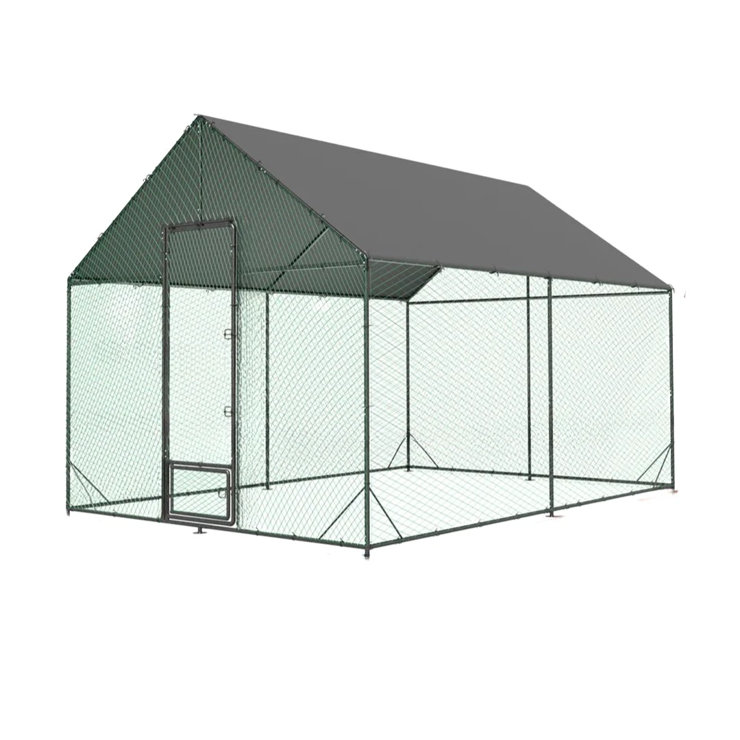 Metal Chicken Coop 300x405x276cm Outdoor Poultry Cage with Waterproof Cover Heavy Duty Duck Run Enclosure