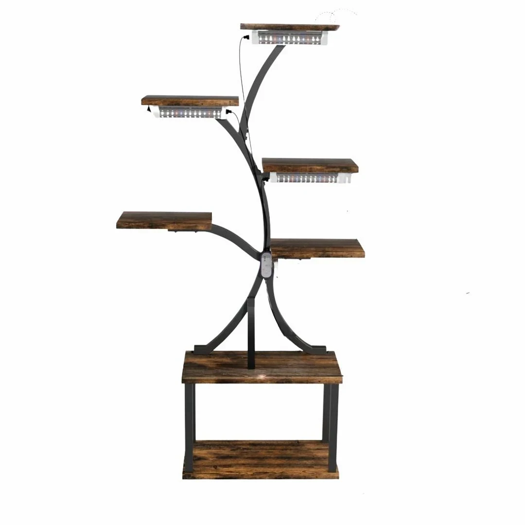 Plant Stand with LED Grow Lights 5 Tier Flower Display Rack Tall Indoor Plant Shelf Brown 80x26x150cm