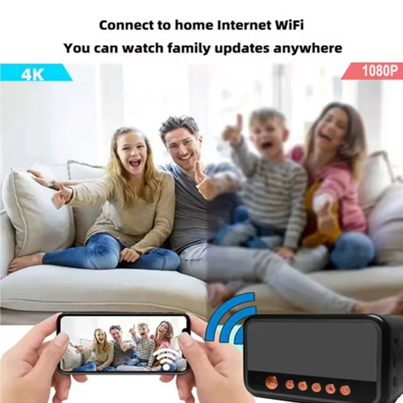 WiFi 6 Security Camera Alarm Clock with RGB Bluetooth Speaker 4K HD Motion Detection Remote Viewing 12x6.03x7.63cm