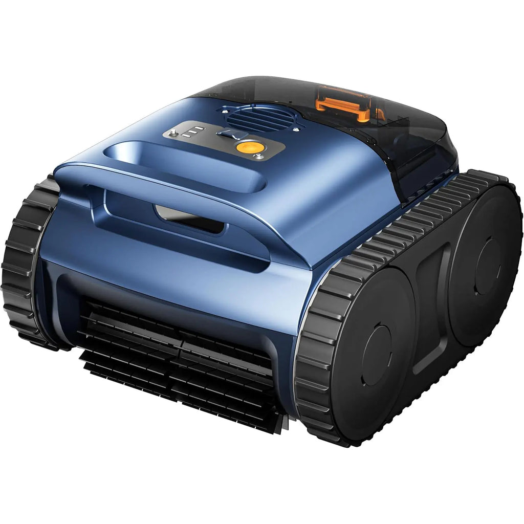 Cordless Robotic Pool Vacuum Cleaner Sonar Navigation Track Drive Wall Climbing 180W Brushless Motor 150Min Runtime Dark Blue