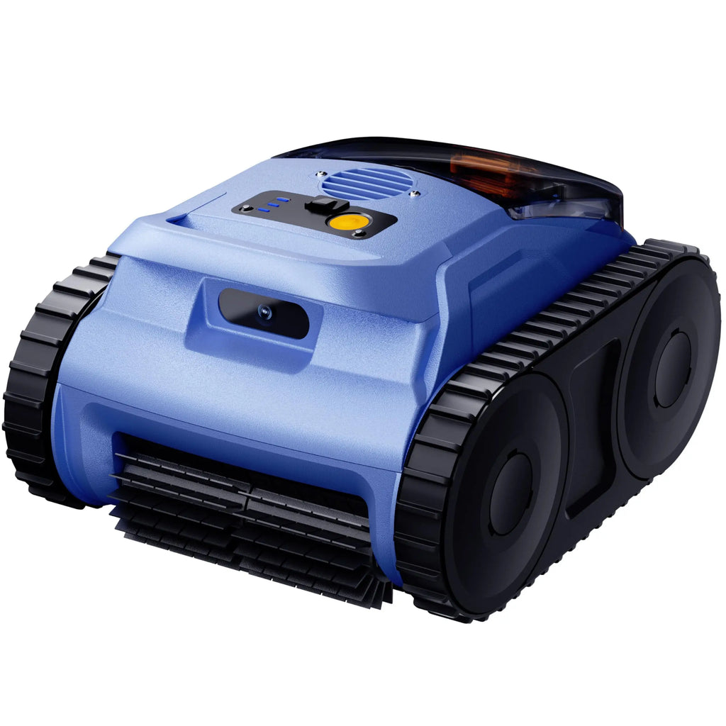 Cordless Robotic Pool Vacuum Cleaner Sonar Navigation Track Drive Wall Climbing 180W Brushless Motor 150Min Runtime Sky Blue