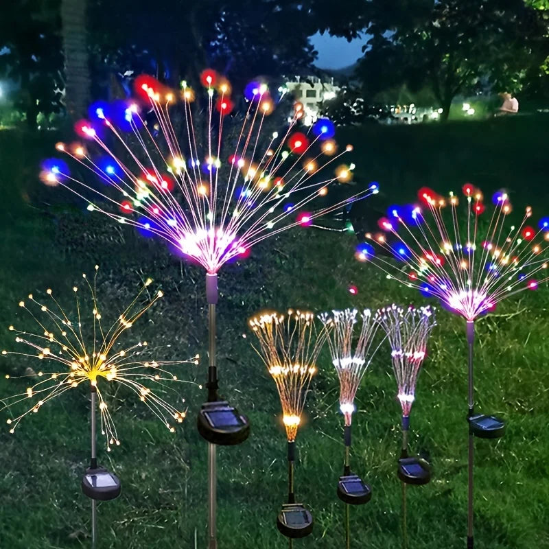 Solar Firework Lights 200 LED Outdoor Garden Decorative Stake Light Colourful Landscape Lamp 95cm