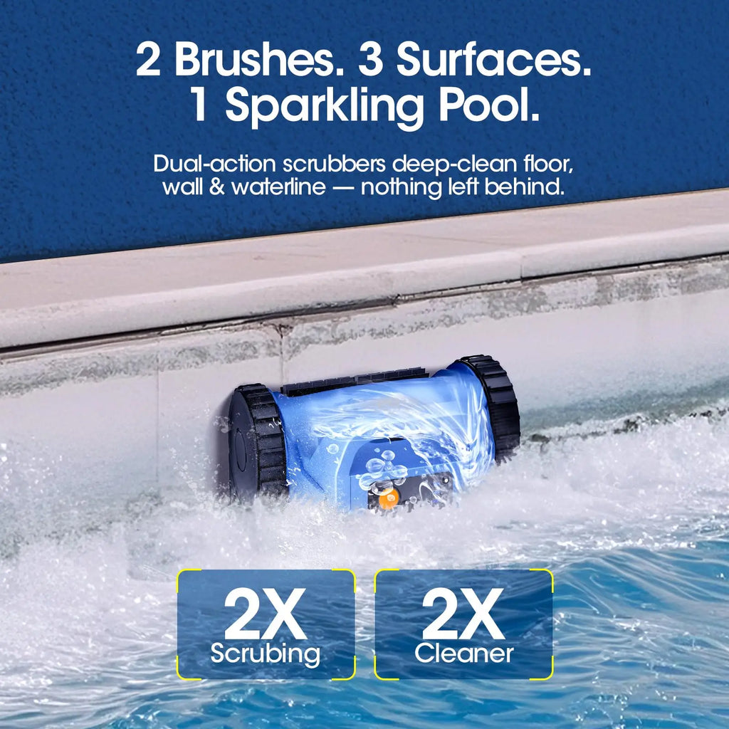 Cordless Robotic Pool Vacuum Cleaner Sonar Navigation Track Drive Wall Climbing 180W Brushless Motor 150Min Runtime Dark Blue