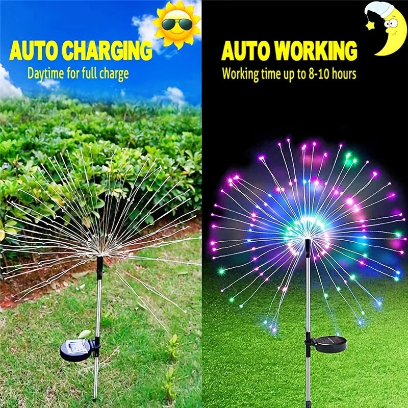 Solar Firework Lights 150 LED Outdoor Garden Decorative Stake Light Colourful Landscape Lamp 95cm