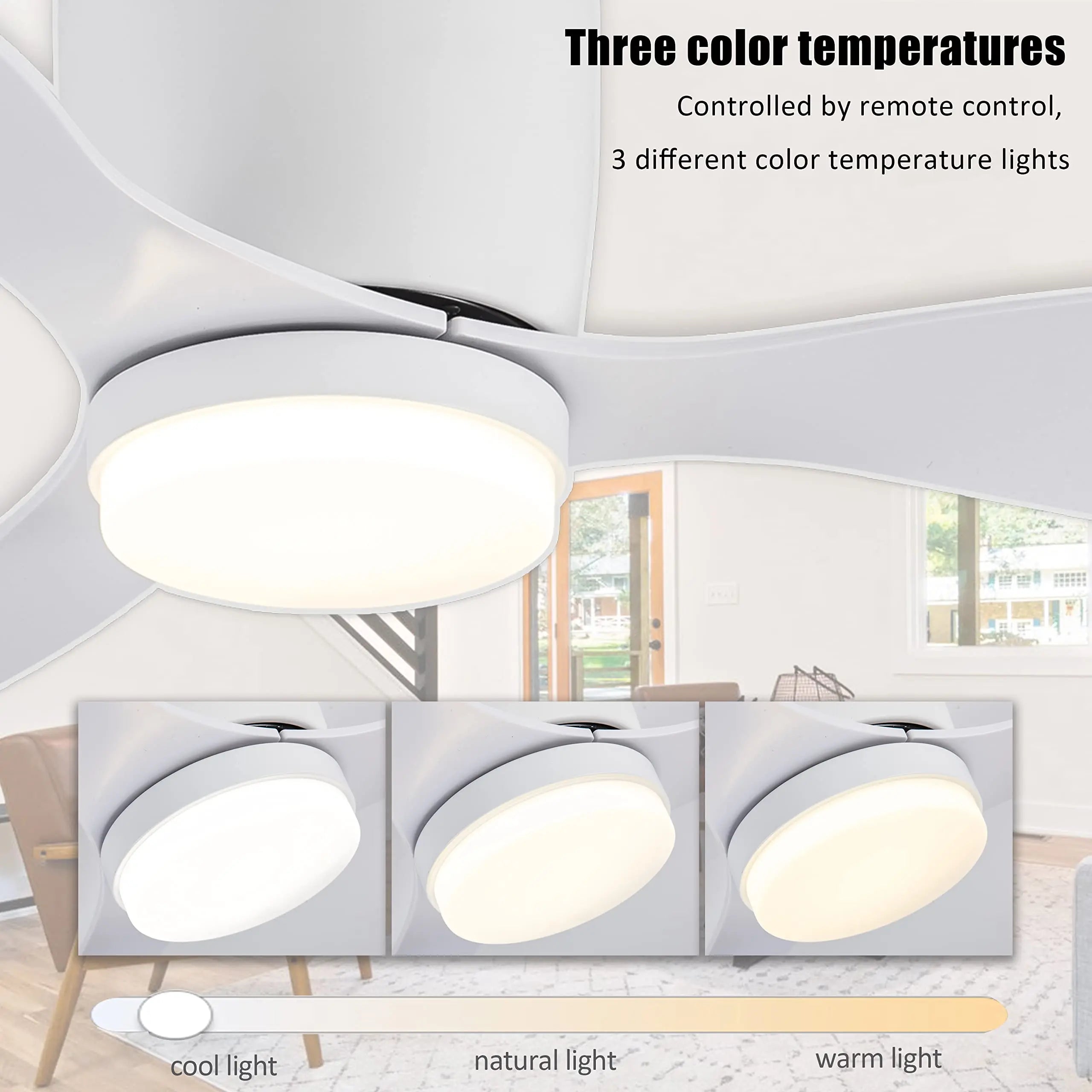 Ceiling Fan With Light 6-speed choice Reversible DC motor 3CCT with remote control Whisper Easy Install White 132x132x22cm