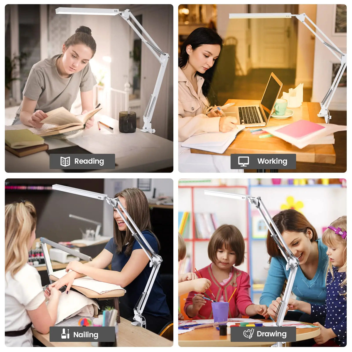 LED Desk Lamp Short Arm Foldable Clamp Light Adjustable Eye Caring Lamp 3 Color Modes Dimmable Reading Study Office Black 25×25×21.5cm