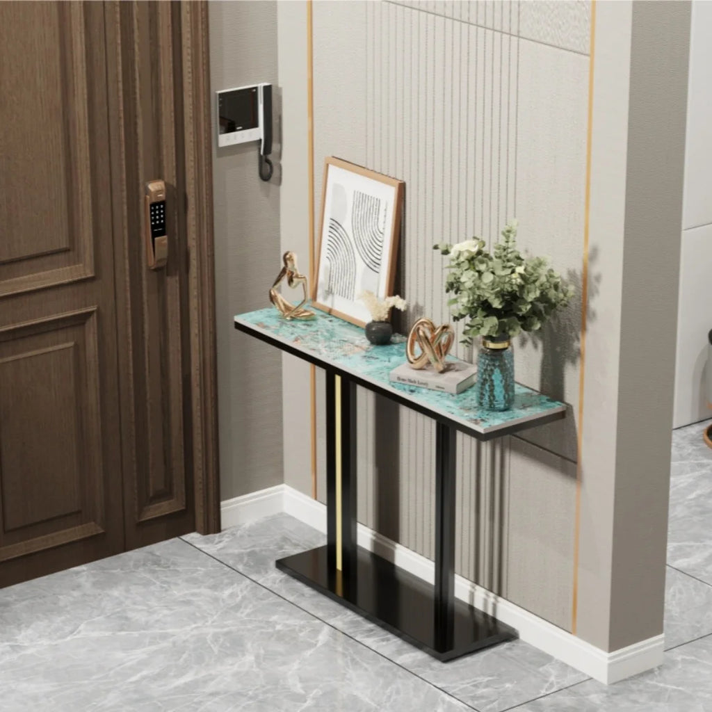 Marble Console Table 118x30x78cm Narrow Sofa Table White Blue Entryway Hallway Living Room Table
