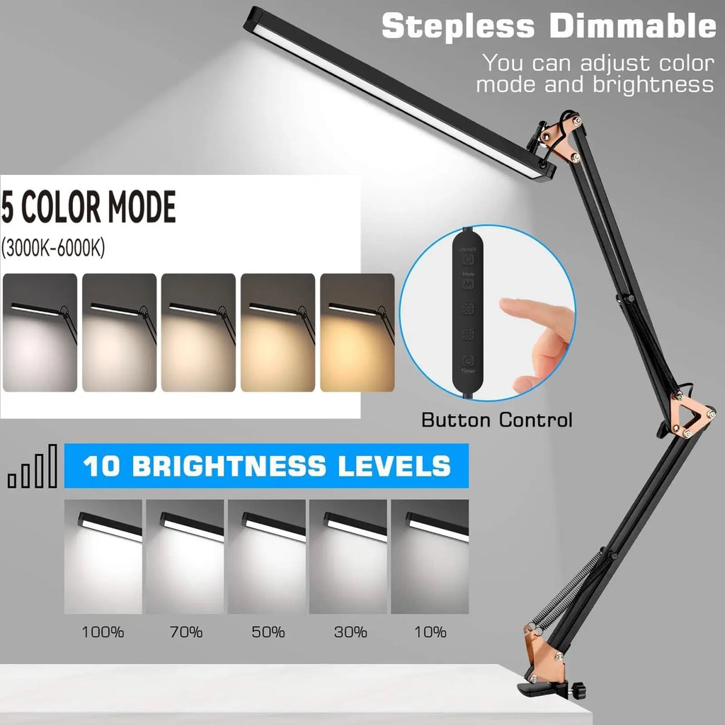 LED Desk Lamp Short Arm Foldable Clamp Light Adjustable Eye Caring Lamp 3 Color Modes Dimmable Reading Study Office Black 25×25×21.5cm