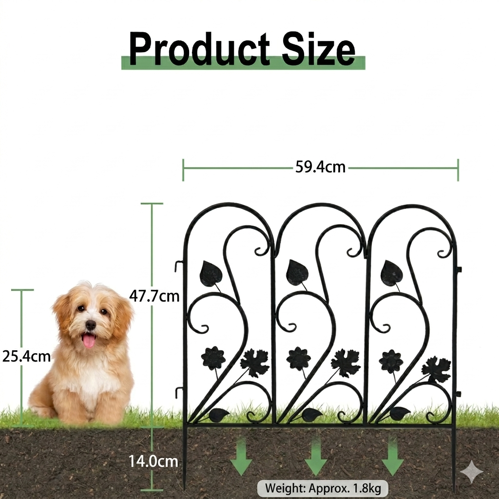 Garden Fence 5 Pack Metal Fence Panels Outdoor Border and Privacy Screen Black 59.5x62cm