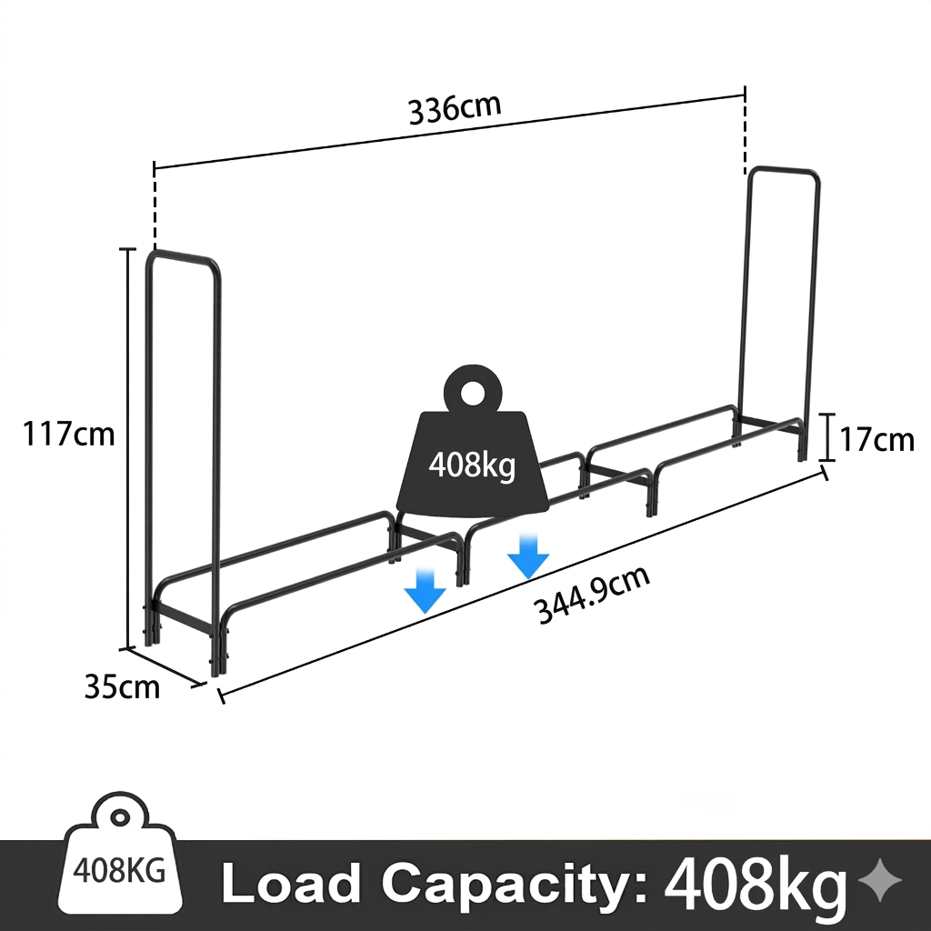Firewood Rack Heavy Duty Metal Log Holder Outdoor Wood Storage 344.9x35x117cm Black