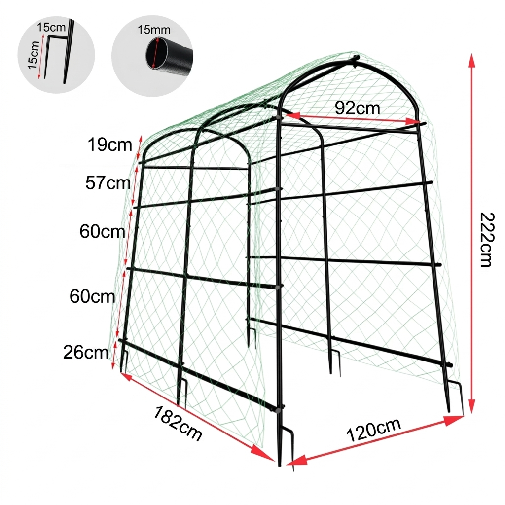 U-Frame Garden Trellis Climbing Plant Trellis Vine Support Freestanding Black & Green 120 × 182 × 222 cm