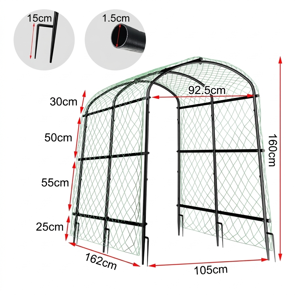 U-Frame Garden Trellis Climbing Plant Trellis Vine Support Freestanding Black & Green 105 × 162 × 160 cm