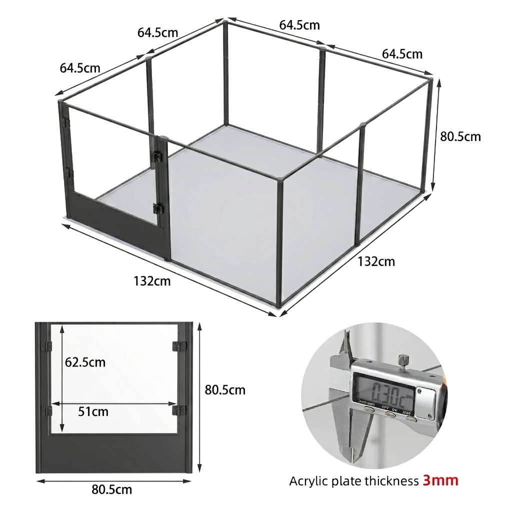Dog Puppy Playpen Exercise Pen Containment Pen For Small & Medium Dogs and Rabbits silver 132 x 132 x 80.5 cm
