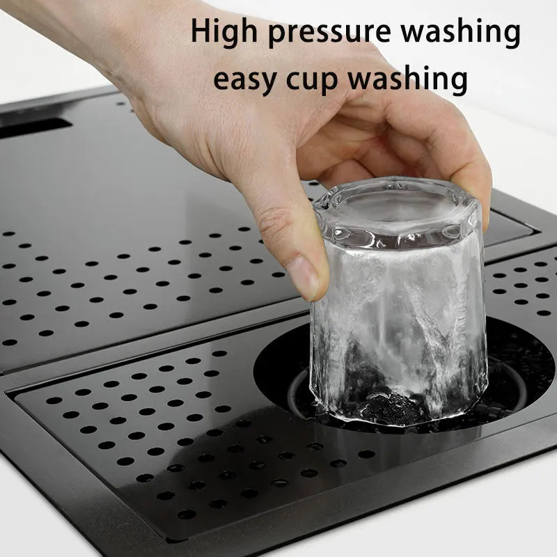 Black Stainless Steel Kitchen Sink 55x32cm Single Bowl Bar Sink with Cup Washer Compact Built In Design