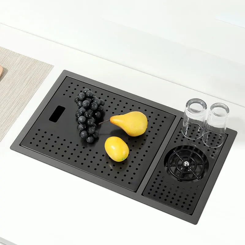 Black Stainless Steel Kitchen Sink 55x32cm Single Bowl Bar Sink with Cup Washer Concealed Design