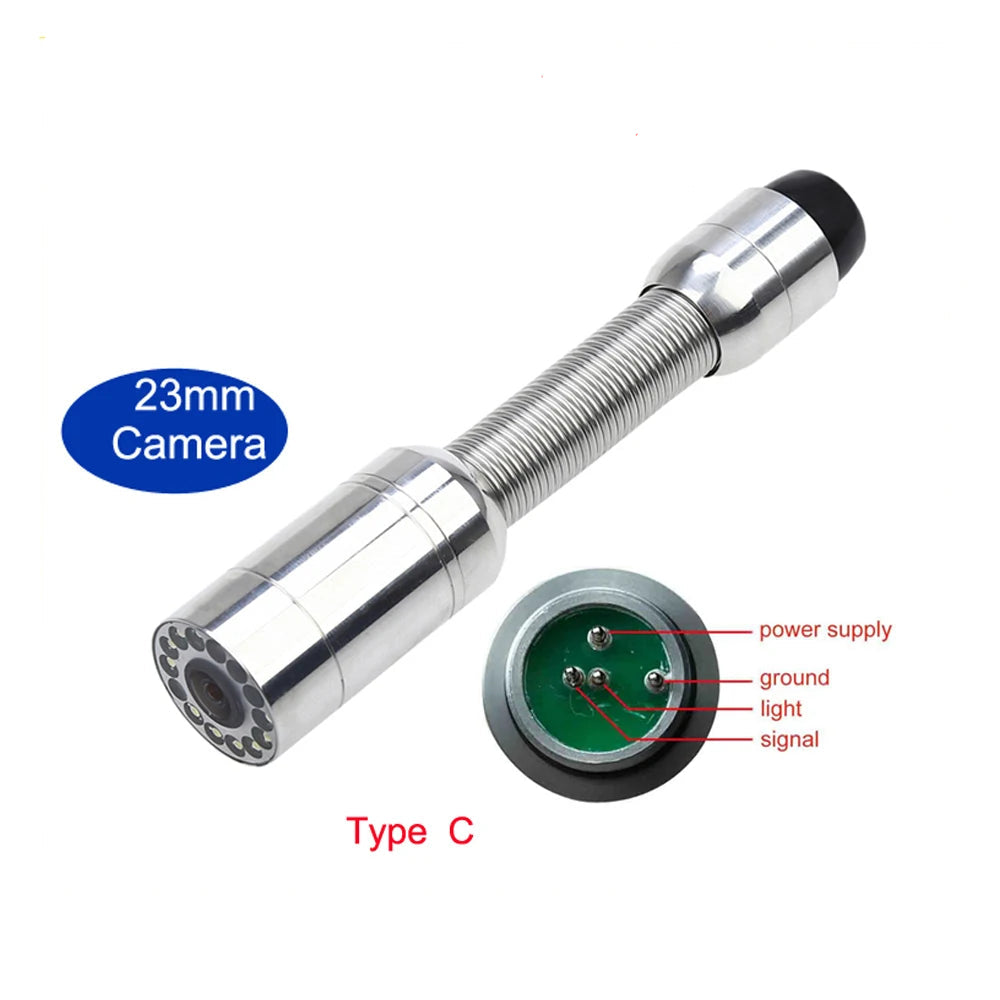 23mm Sewer Inspection Camera Replacement Head with 12 LED Lights Pipe Drain Camera Repair Part Type C