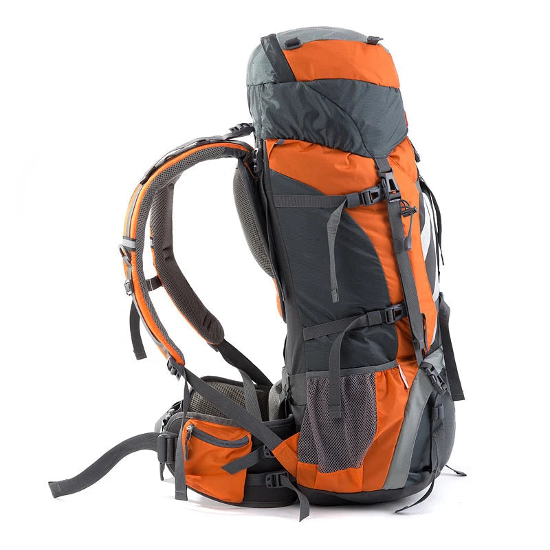 70L Hiking Backpack Large Capacity Outdoor Camping Travel Climbing Rucksack Orange 75x33x27cm Water Resistant