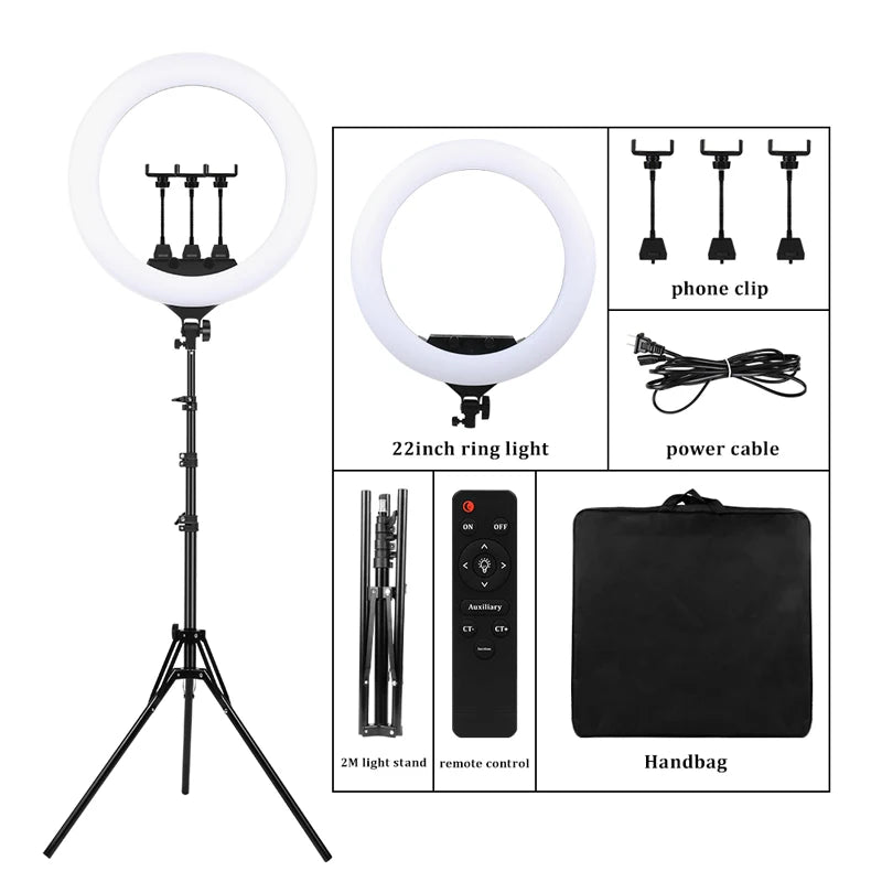 LED Ring Light 55cm Dimmable 3200-6500K Studio Lighting for Makeup Photography Video with 2m Power Cable