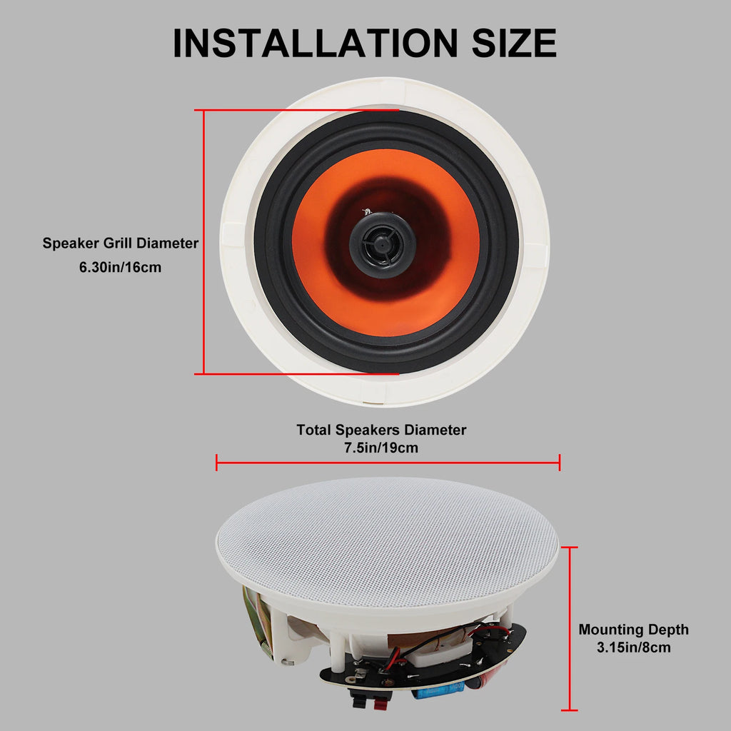 Ceiling Speakers 4 Pack 600W Wall Mount Recessed Audio System for Kitchen Bedroom Bathroom Patio 16.5cm