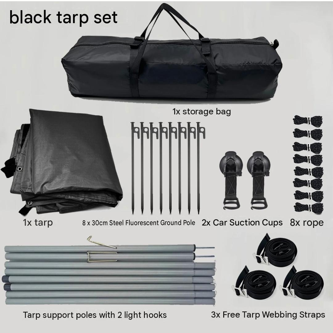 4 × 2.5m Car Side Sunshade Awning Tarp Set 210D Waterproof Black Coated SUV Camping Canopy Shelter Outdoor