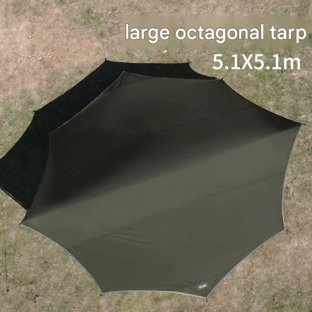 5.1 × 5.1M Waterproof Octagon Camping Tarp Outdoor Awning Shade Shelter Tarpaulin Sunshade Coated Tarp Green