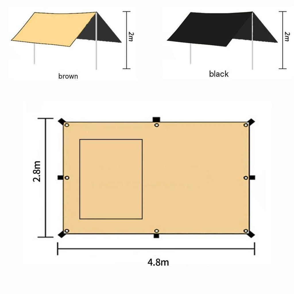 Car Awning Tarp with Mesh Skylight SUV Camping Shelter Waterproof Outdoor Sun Shade Canopy Khaki 280 × 480cm