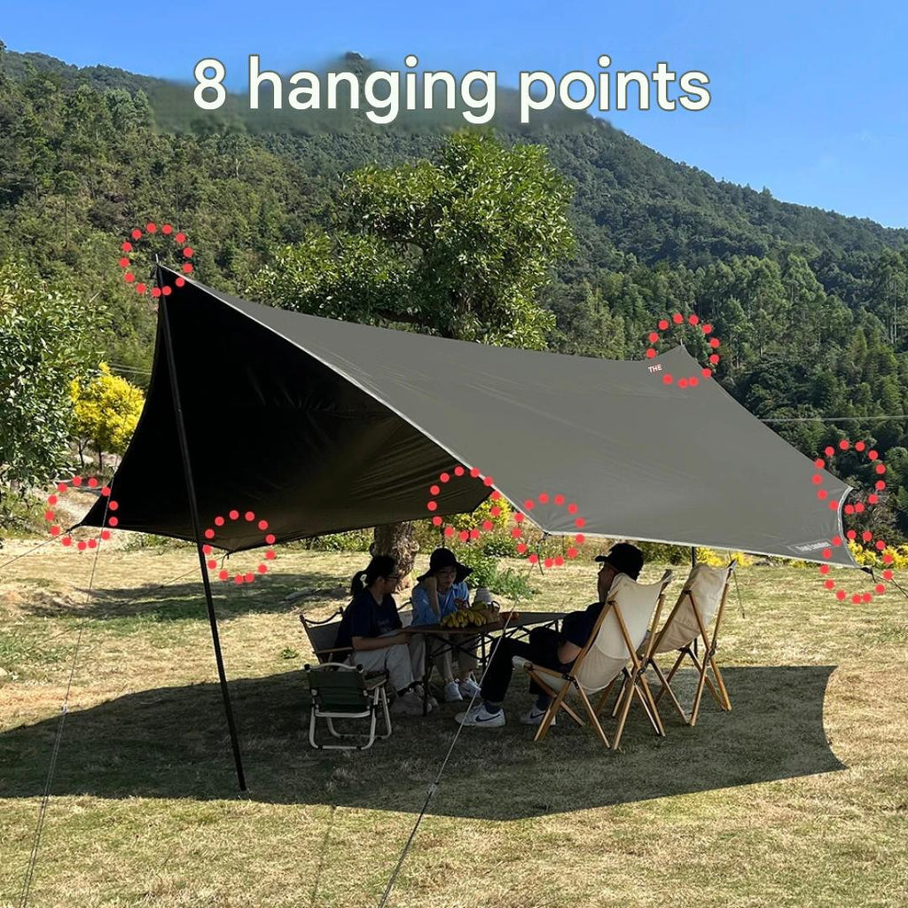 5.1 × 5.1m Large Octagon Camping Tarp Waterproof Coated Outdoor Awning Sunshade Shelter Green Tarp Set