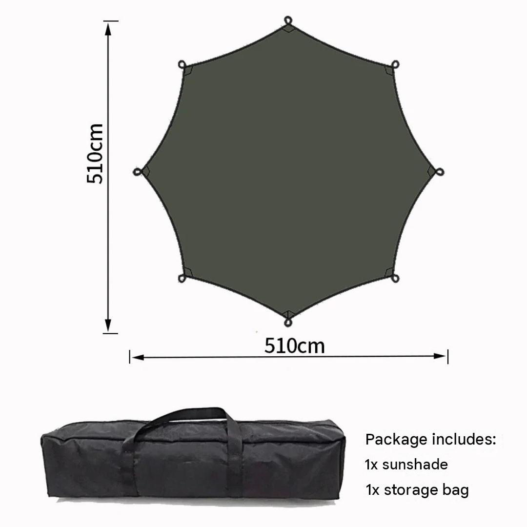 5.1 × 5.1M Waterproof Octagon Camping Tarp Black Coated Outdoor Awning Shade Tent Shelter Sunshade Tarpaulin Green