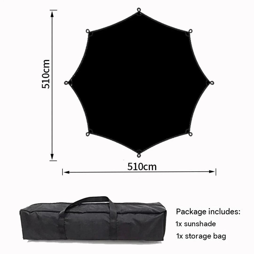5.1 × 5.1m Large Octagon Camping Tarp Waterproof Coated Outdoor Awning Sunshade Shelter Black Tarp Only