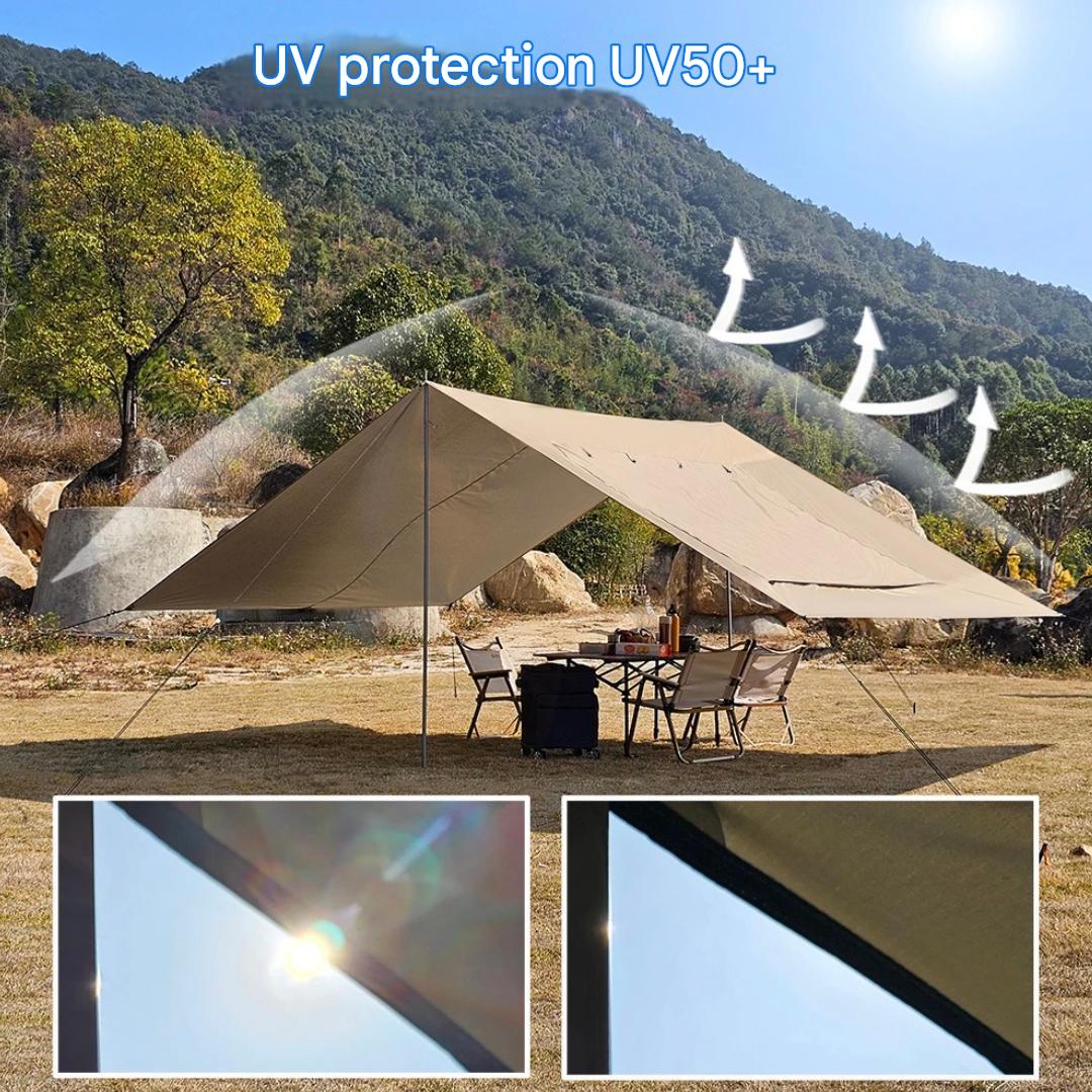 Car Awning Tarp with Mesh Skylight SUV Camping Shelter Waterproof Outdoor Sun Shade Canopy Khaki 280 × 480cm Set
