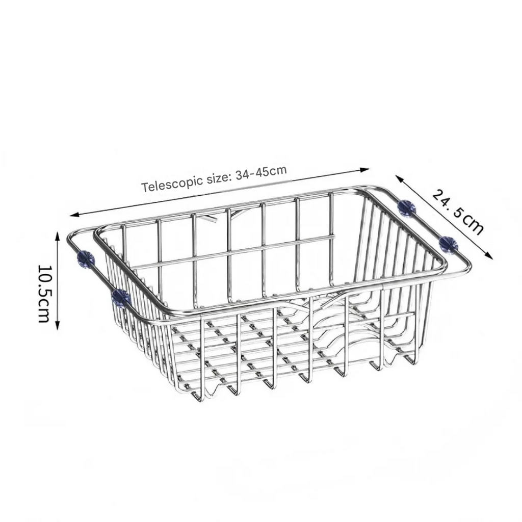 Stainless Steel Telescopic Sink Drain Rack Non Slip Dish Drying Kitchen Bathroom Countertop Organizer Adjustable 34-45×24.5×10.5cm