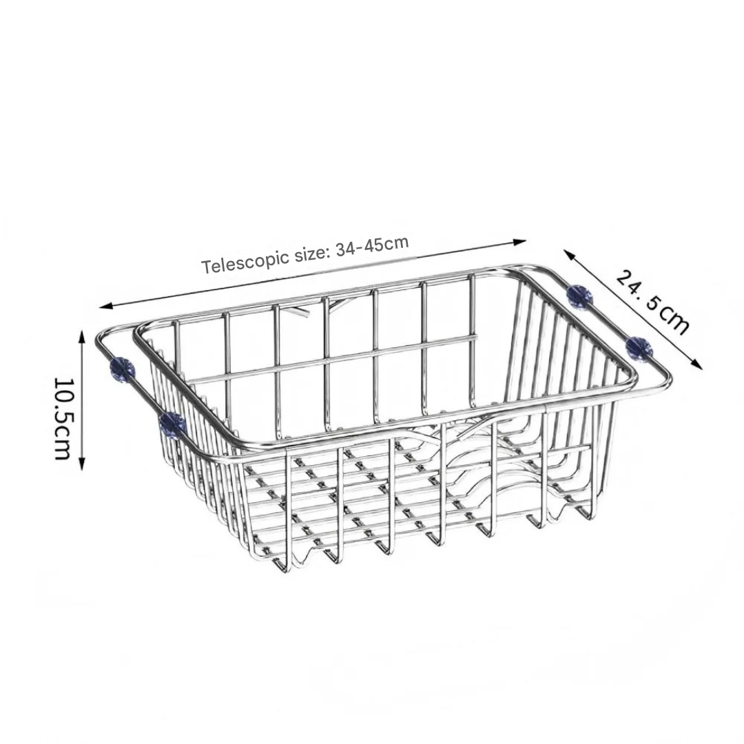 Stainless Steel Telescopic Sink Drain Rack Non Slip Dish Drying Kitchen Bathroom Countertop Organizer Adjustable 34-45×24.5×10.5cm