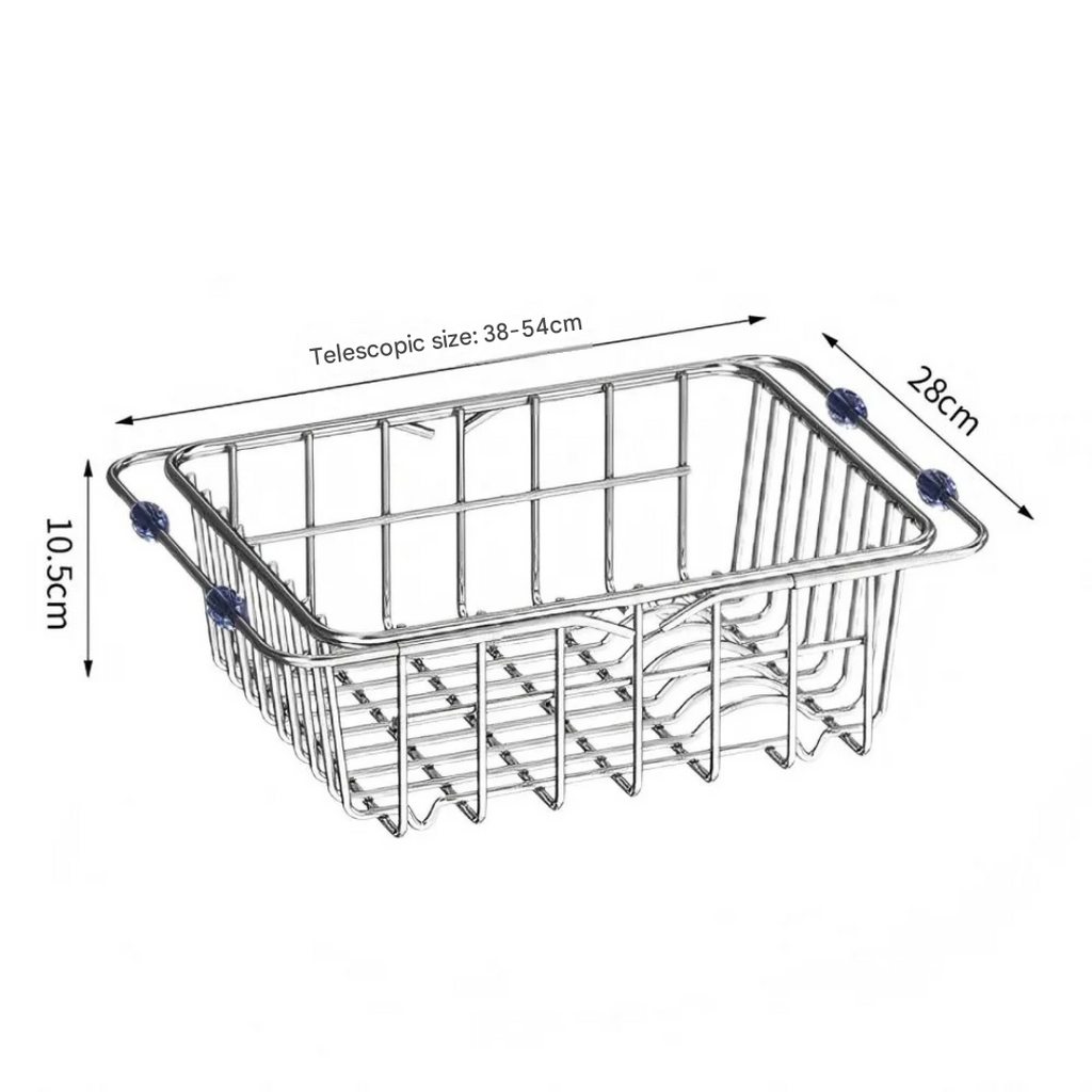 Stainless Steel Telescopic Sink Drain Rack Non Slip Dish Drying Kitchen Bathroom Countertop Organizer Adjustable 38-54×28×10.5cm