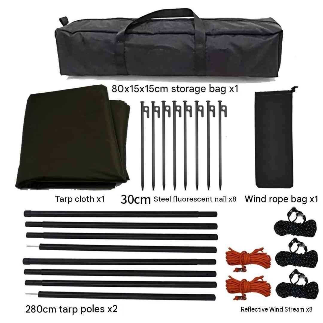 5.1 × 5.1m Large Octagon Camping Tarp Waterproof Coated Outdoor Awning Sunshade Shelter Black Tarp Set